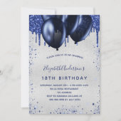 Invitation Anniversaire argent marine bleu gouttes ballons lu (Devant)