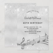 Invitation Anniversaire argent musique notes métal parties sc (Devant / Derrière)