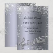 Invitation Anniversaire argent musique notes métal parties sc (Devant / Derrière)