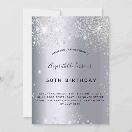 Invitation Anniversaire argent parties scintillant poussière  (Devant)
