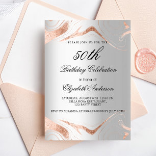Invitation Anniversaire argent rose or marbre luxe