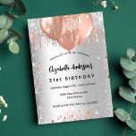 Invitation Anniversaire argent rose or parties scintillant ba<br><div class="desc">Pour un 21ème anniversaire élégant (ou tout âge). Un arrière - plan faux argenté. Décoré avec des gouttes d'or rose et de parties scintillant en faux argent, le look dérapant de la peinture et des ballons. Personnalisez et ajoutez un nom, 21 ans et les détails de la fête. Le nom...</div>