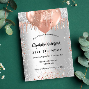 Invitation Anniversaire argent rose or parties scintillant ba