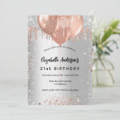 Invitation Anniversaire argent rose or parties scintillant ba (Debout devant)