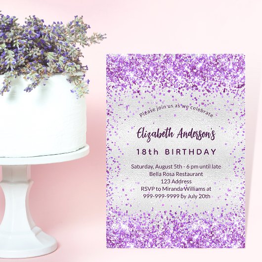 Invitation Anniversaire argent violet violet parties scintill