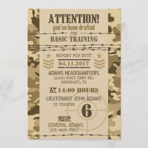 Invitation Anniversaire aride de militaires de camouflage