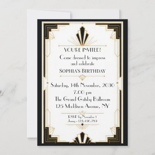 Invitation Anniversaire Art Déco (Devant)