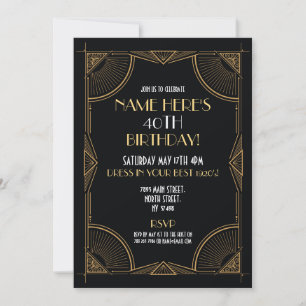 Invitation Anniversaire Art déco des années 1920 Gatsby Party