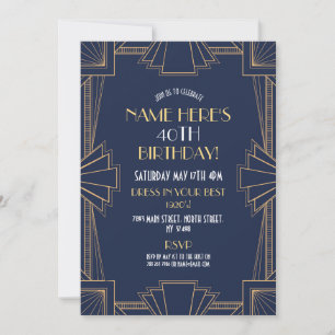 Invitation Anniversaire Art déco des années 1920 Gatsby Party