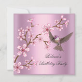 Invitation Anniversaire Asiatique Fleurs rose Fleur Oiseau (Devant)