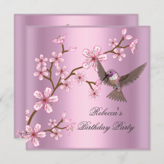 Invitation Anniversaire Asiatique Fleurs rose Fleur Oiseau