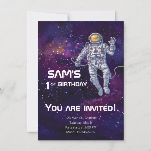 Invitation Anniversaire. Astronaut dans l'espace avec étoiles (Dos)