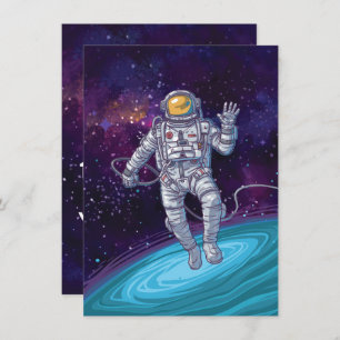Invitation Anniversaire. Astronaut dans l'espace avec étoiles