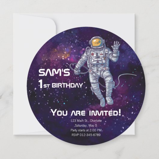 Invitation Anniversaire. Astronaut dans l'espace avec étoiles (Dos)