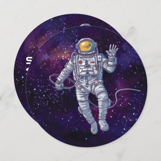 Invitation Anniversaire. Astronaut dans l'espace avec étoiles (Devant / Derrière)