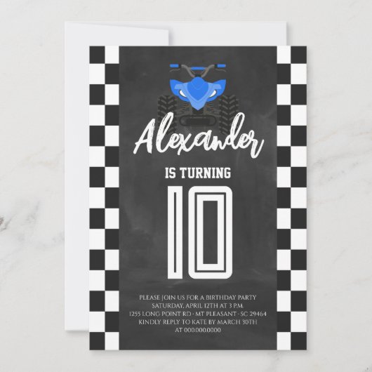 Invitation Anniversaire ATV Quad 4 roues Chalkboard (Devant)