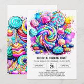 Invitation Anniversaire au Pays des Bonbons Pastel (Devant / Derrière)