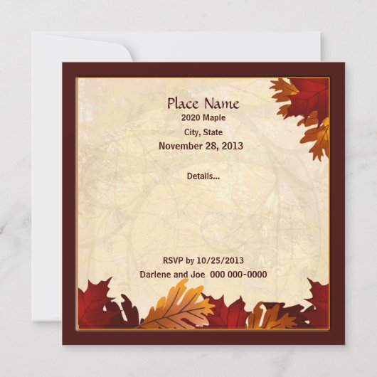 Invitation Anniversaire Automne Colonnes Arbre Feuilles Perso (Dos)