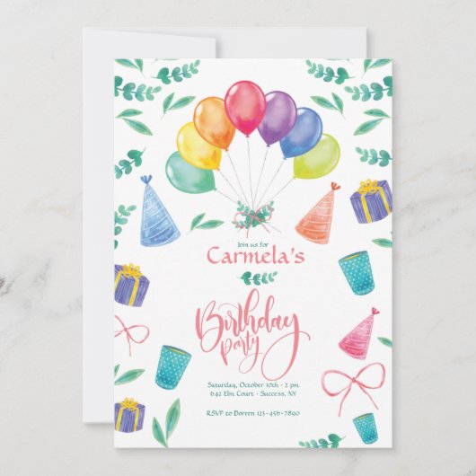 Invitation Anniversaire Avec Ballons (Devant)