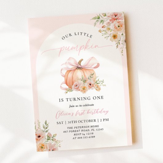 Invitation Anniversaire avec Citrouille à Ruban Rose