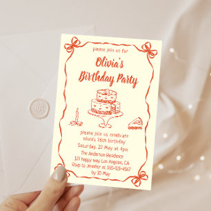 Invitation anniversaire avec gâteau dessiné à la m