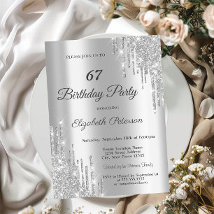 Invitation Anniversaire avec Gouttes de Paillettes Argentées