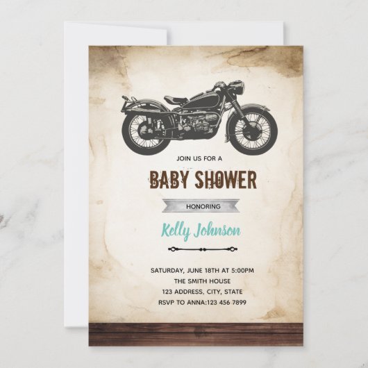 Invitation anniversaire avec moto vintage pour une (Devant)