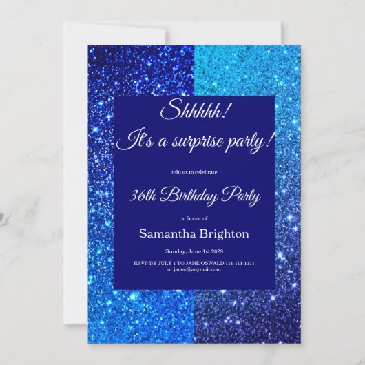 Invitation anniversaire avec paillettes bleues (Devant)