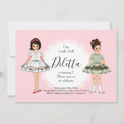 Invitation Anniversaire avec Poupées en Papier de (Devant)