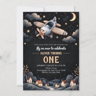 Invitation anniversaire avion noir de luxe