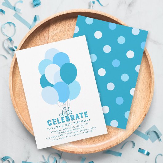 Invitation Anniversaire Ballons Bleus Tout Âge