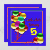 Invitation Anniversaire, Ballons on Blue (INSERT AGE)Invitati (Devant / Derrière)