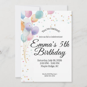 Invitation Anniversaire Ballons Pastel