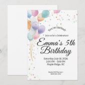 Invitation Anniversaire Ballons Pastel (Devant / Derrière)