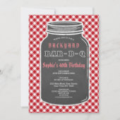 Invitation Anniversaire BARBEQUE Mason Jar En vichy invitatio (Devant)