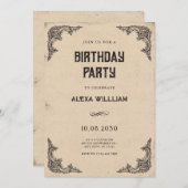 Invitation anniversaire baroque vintage (Devant / Derrière)