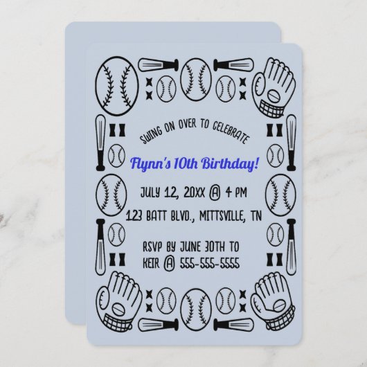 Invitation anniversaire Baseball modifiable (Devant / Derrière)
