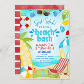 Invitation Anniversaire Bash de plage d'été bleu rouge (Devant / Derrière)