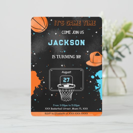 Invitation anniversaire basket modifiable (Debout devant)