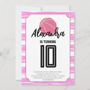 Invitation Anniversaire Basket Rayures Roses