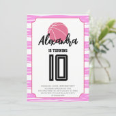Invitation Anniversaire Basket Rayures Roses (Debout devant)