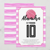 Invitation Anniversaire Basket Rayures Roses (Devant / Derrière)