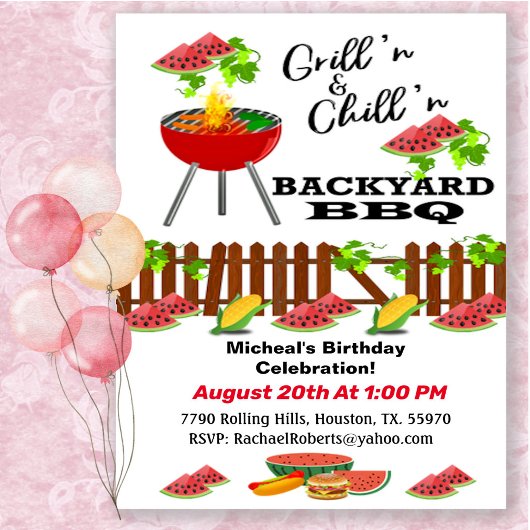 Invitation anniversaire BBQ arrière-cour Grillin &