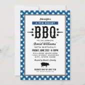 Invitation Anniversaire BBQ Cochon Rôti Gingham Bleu (Devant)