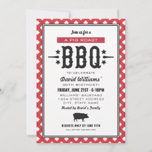 Invitation Anniversaire BBQ Rôtisserie de Cochon à Carreaux R