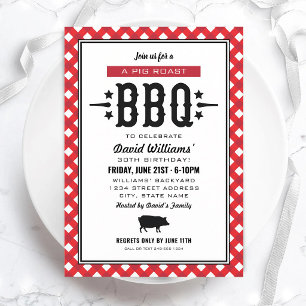 Invitation Anniversaire BBQ Rôtisserie de Cochon à Carreaux R