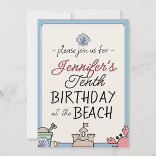 Invitation Anniversaire Beach Party Kid Cute Sandcastle Crab