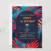 Invitation Anniversaire Beach party Palm tree coucher de sole (Devant)