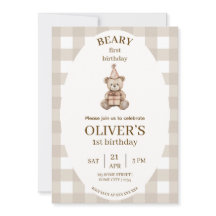 Invitation anniversaire Beary Gingham modifiable