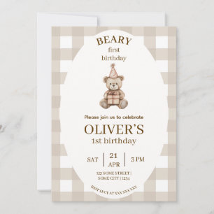 Invitation anniversaire Beary Gingham modifiable
